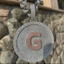 Custom Letter 5 Ct Round Cut Moissanite Men's Pendant 14K White Gold Plated