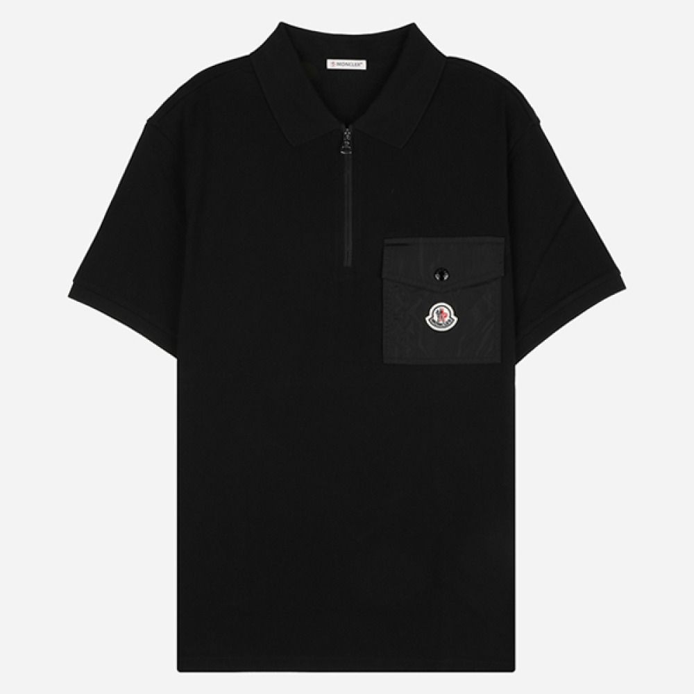 Moncler Men's Cotton Pique Polo Short Sleeve Shirt Black 8A00017 89A16 148891987