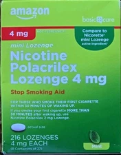 Amazon Basic Nicotine Polacrilex Lozenges, 4 Mg, MINT Flavor, 216 MINI Lozenges