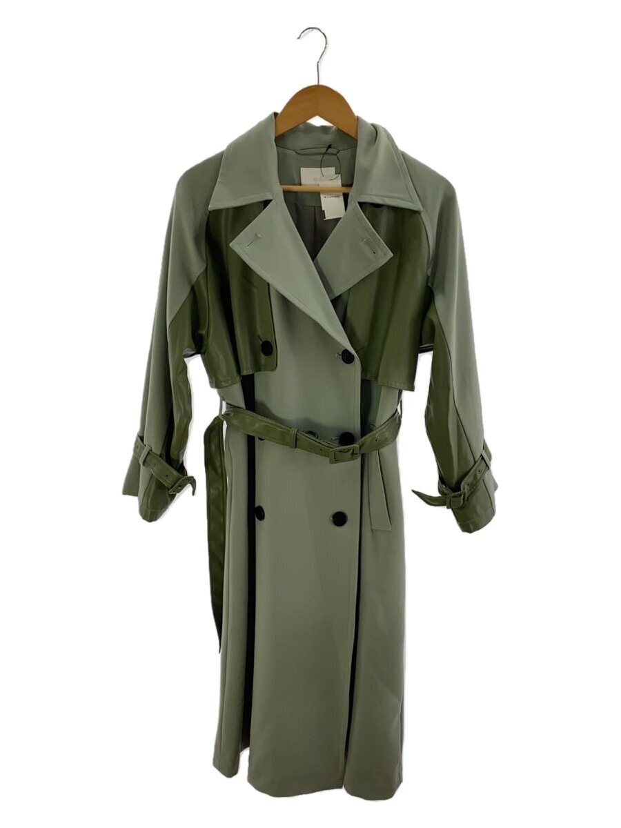 HARE Trench Coat S Polyester Solid Green Used - image 1