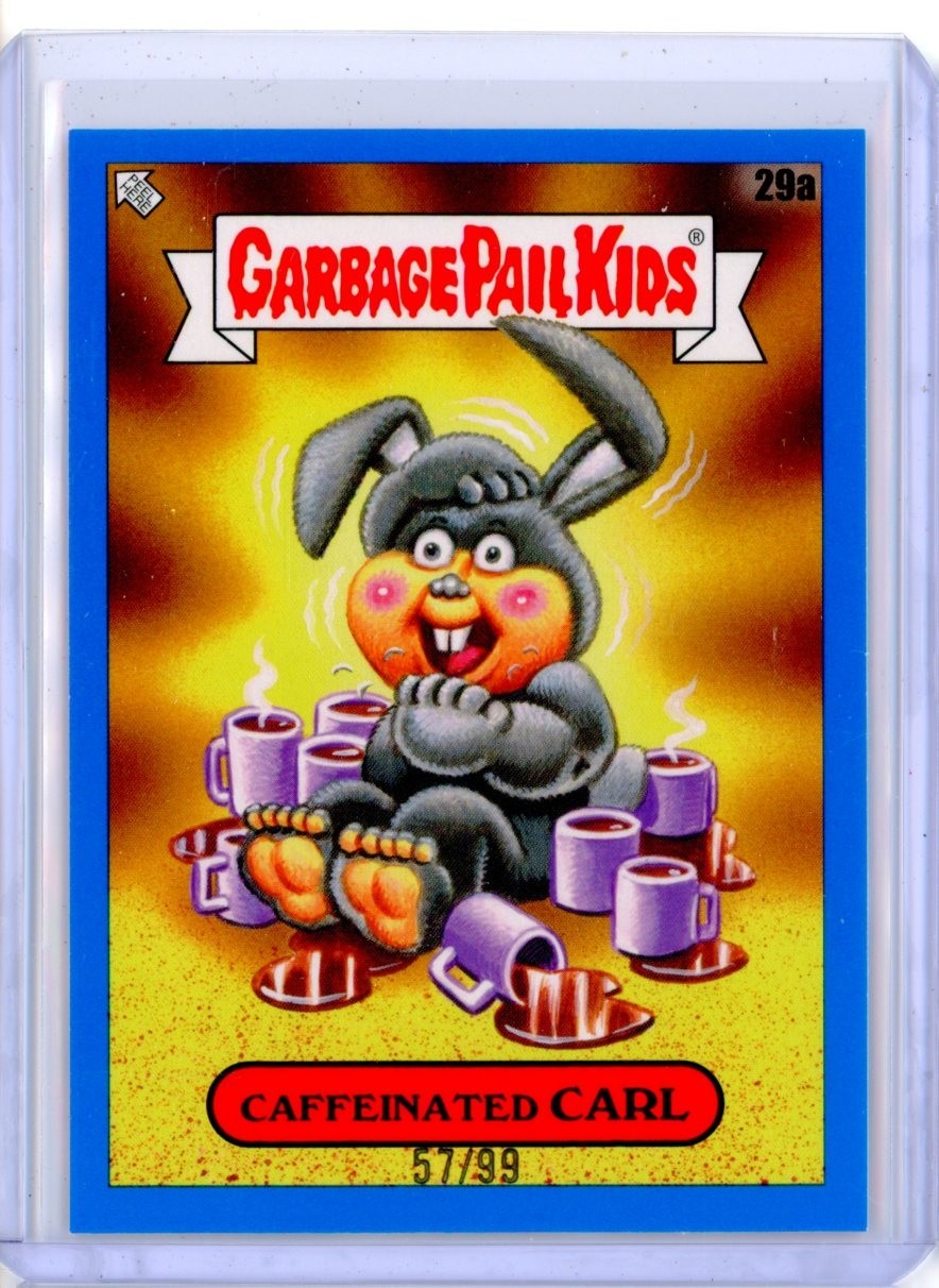 2024 Topps Garbage Pail Kids Battle Of The Bands Green Day Blue #29a Caffeinated CARL front