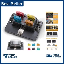 Heavy Duty 4-Way Fuse Block Holder with LED Indicator & 12 Blade Fuses Included