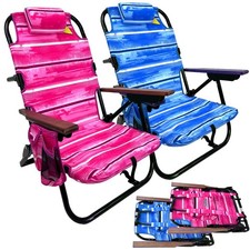 Backpack Beach Chair 5 Reclining Positions Cup Holder Pouch on Side-Padded Pi...