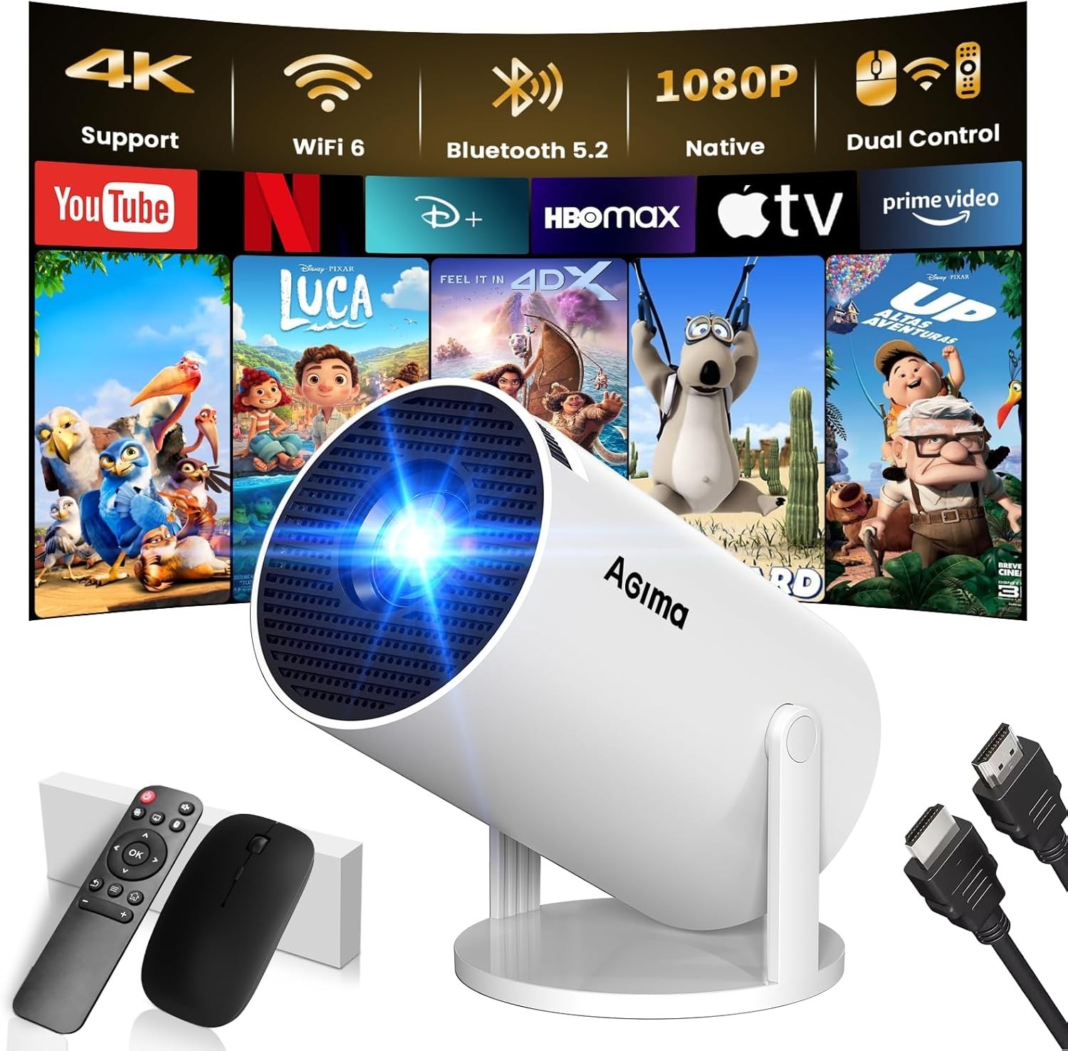 [App-Integrata] Mini Proiettore 1080P 4K Support 2025 Proiettore Portatile Dual  - 1