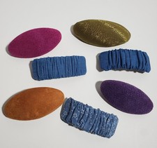 7 Hair Clips Barrettes Cloth Fabric Accessories Ruched Blue Purple Gree Some Vtg