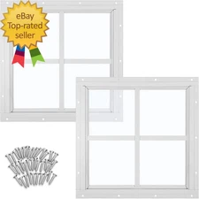 2 Pack 12'' X 12 White Flush Mount Shed Transom Window with Tempered Glass