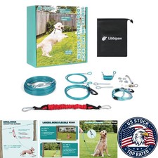 200 ft Chew-Resistant Dog Runner with Soft Pull Spring Tangle-Free 360 Motion