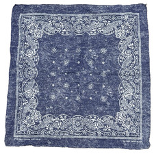 Vintage Bandana Blue Floral Denim Wash Handkerchief 21"x22" Made in USA RN 13960