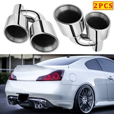 Pair Dual 4 Outlet Quad Exhaust Tips 2.5 Inlet Slant Cut For Infiniti G37 G35