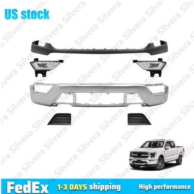 Front Bumper Chrome & Fog Light Assembly Kit For 2021-2023 Ford F-150 Pickup