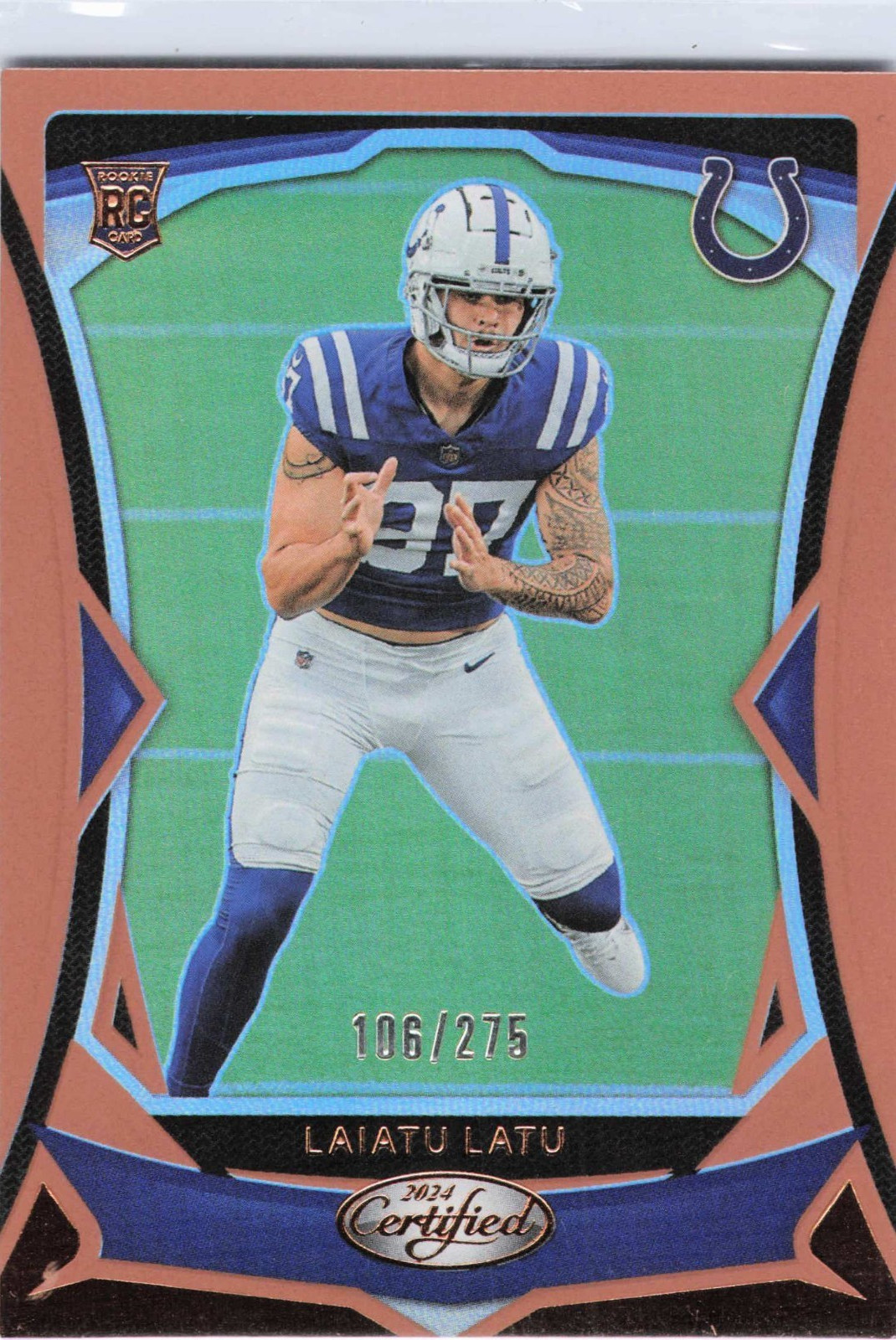 2024 Certified Laiatu Latu #111 GOLD MIRROR RC #106/275 - COLTS ROOKIE