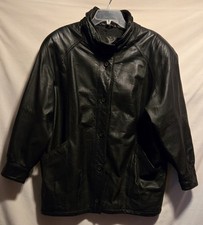 Vintage Jacqueline Ferrar Leather Coat Jacket Black Raglan Sleeves Womens Large