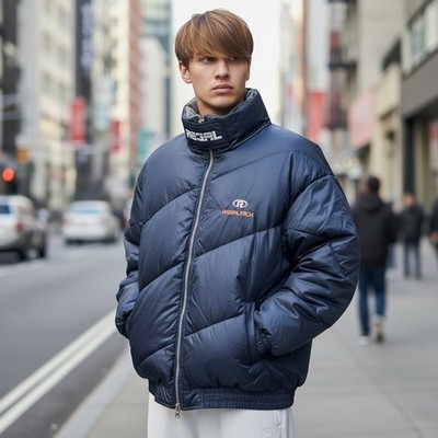 Vintage RARE Regal Tech Puffer Jacket Navy Blue Down Filled Waterproof Men's XL