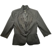White House Black Market WHBM Black Ruffle Collar Blazer Jacket Womens Size 2