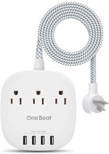 One Beat Desktop Power Strip with 3 Outlet 4 USB Ports 4.5A, Flat 5FT, White