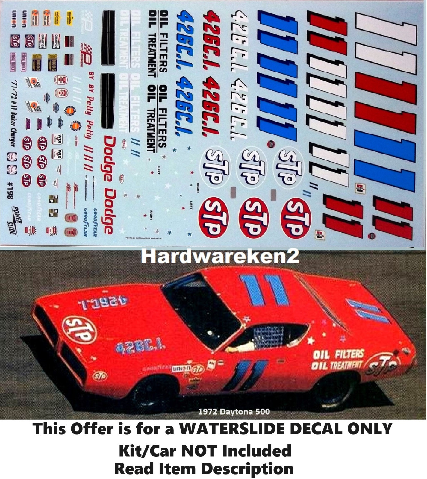 NASCAR DECAL #11 DODGE BY PETTY 1971 CHARGER BUDDY BAKER 1/25 | eBay