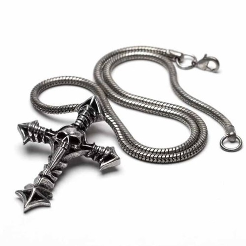 ALCHEMY CRUXINOMICA GOTHIC CROSS PENDANT Skull Vertebrae Lovecraft + FREE POUCH - Picture 2 of 3
