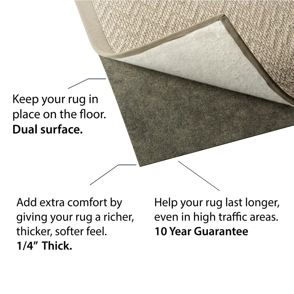 Rug Pad - Hard Surface/Carpet - Non Slip - Felt/Rubber - Reversible - 1/4" -10YR - Image 4 of 4