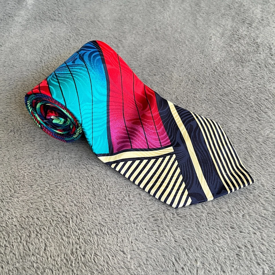 Винтажный роскошный галстук Gianni Versace Neiman Marcus геометрический синий многоцветный - Изображение 2 из 4