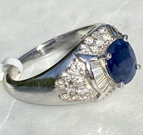 Anillo vintage de diamantes y zafiros joyería fina patrimonio usado certificado talla 7,5 - Imagen 11 de 21