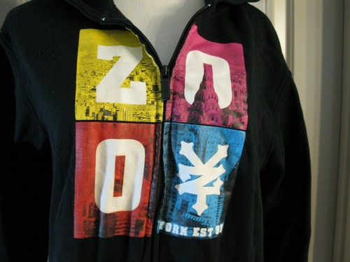 Zoo York Youth Hoodie Zip Front Hooded Sweatshirt Black w/ Graphics XL (20) EUC - Picture 2 of 5