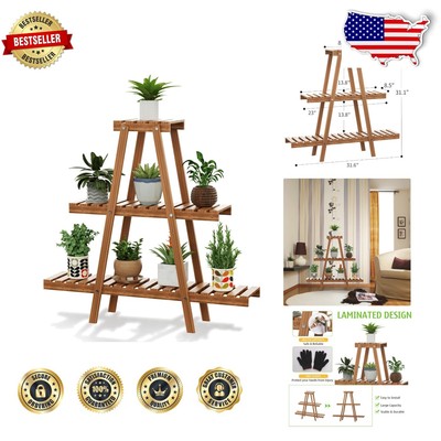 Elegant 3-Tier Wood Plant Rack - Stylish Display for 8 Pots Indoors & Outdoors