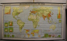 World Population Wall Map 237x141Cm 1967 Vintage