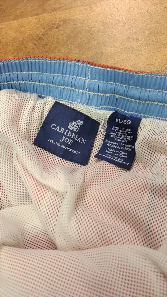 CARIBBEAN JOE Men's Swim Trunks Shorts Orange Checked Size XL EUC Surf Board - Image 3 of 4