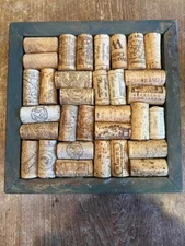 Vintage Handmade Wine Cork Bottle Art Display In Wood Frame