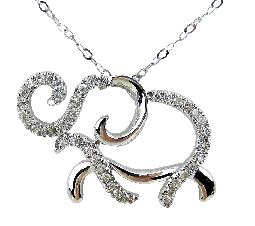 Natural Round Diamond 14k BIS Hallmarked White Gold Elephant Pendant