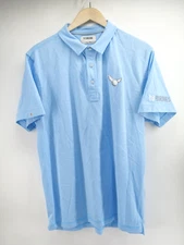 Linksoul Men Polo Shirt Size L Golf Short Sleeve Dry-Tech Blue Tempus Fugit