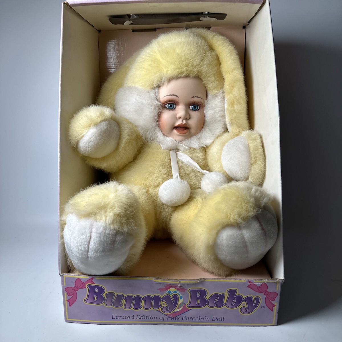 Bunny Baby Collectible Doll Porcelain Doll Furry Plush Rabbit VTG