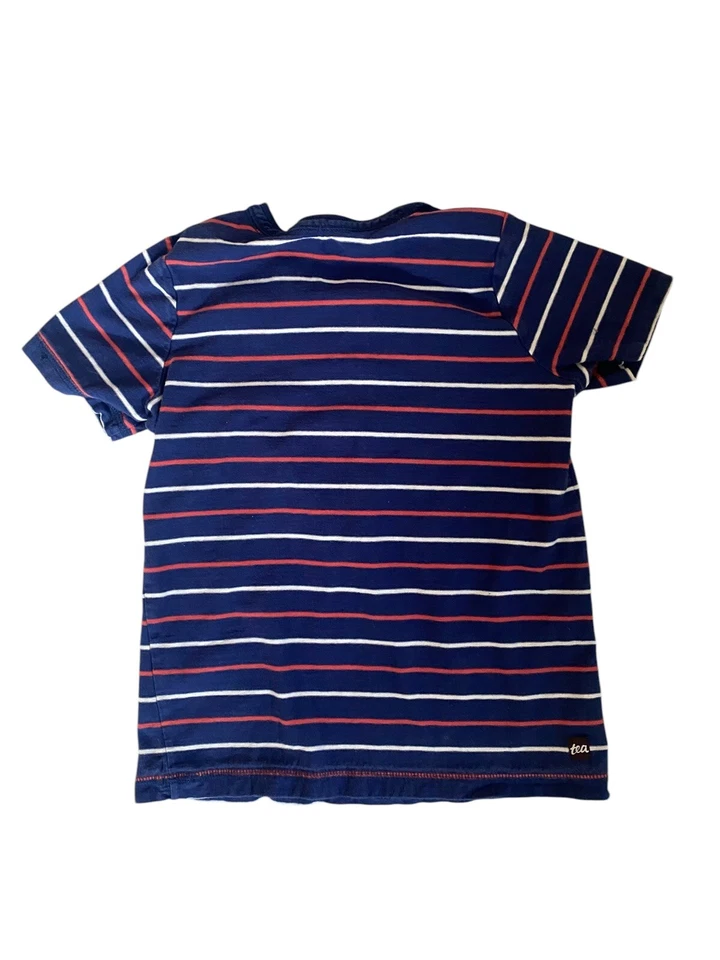 Tea Collection Size 6 Boy’s Striped Short Sleeve Henley Cotton Red White Blue - Image 2 of 4