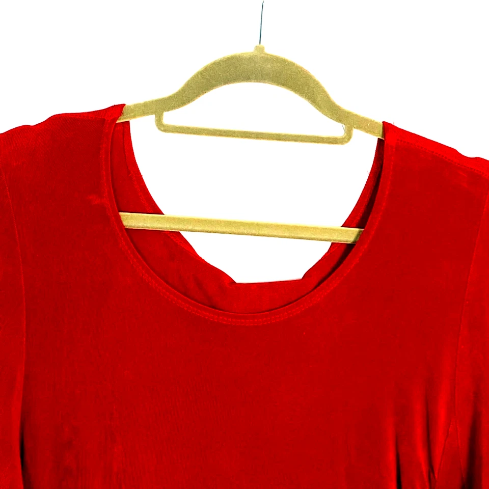 Top túnica pulóver manga 3/4 acanalada rojo oscuro Chico's Travelers talla 3 US XL Foto 4 de 4