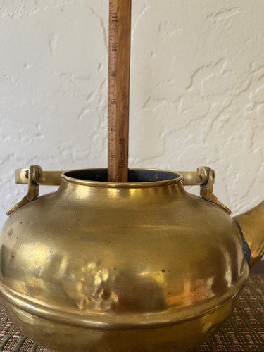 Antique Vintage Brass Gooseneck Hearth Tea Kettle - Picture 12 of 16