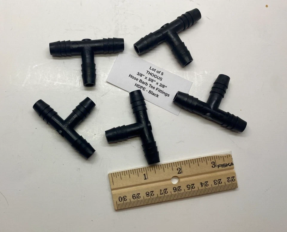 (Qty 5) THOGUS 3/8" Barbed Tee Fittings HDPE (3/8" x 3/8" x 3/8") - Black - - Image 4 of 4