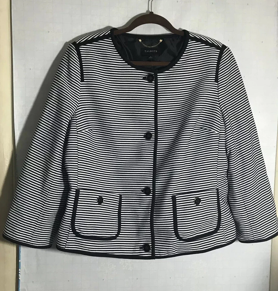 Chaqueta Mujer Talbots Blazer Negro Blanco Puntas Foto 2 de 4