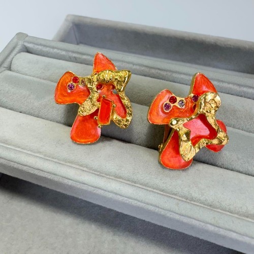 Genuine christian lacroix earrings stones orange vintage used japan 625 229