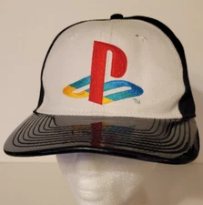 PlayStation Gamer Flatbill Hat Snapback Adjustable Unisex Black White Logo PS1
