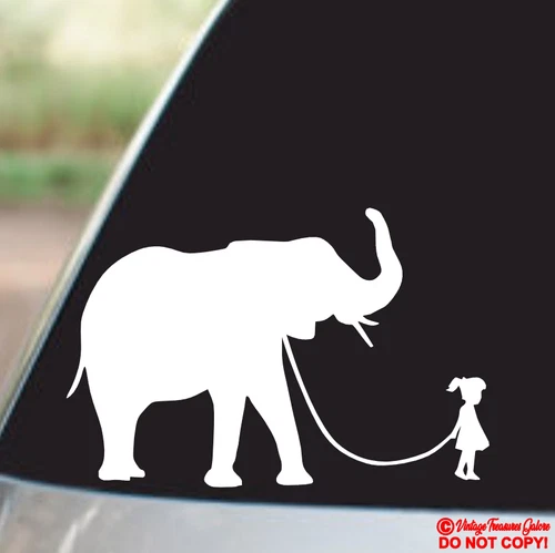 GIRL WALKING AN ELEPHANT Vinyl Decal Sticker Car Window Wall Bumper Animal Pet