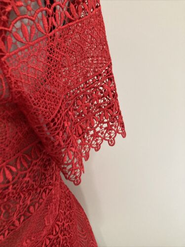 Marquise Nachtkleid 4 Red Open Lace Illusion Cocktail Fit Flare Neu ohne Etikett Original $ 795 - Bild 9 von 22