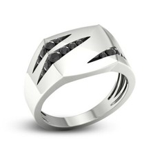 Men's 0.40CT Round Cut Simulated Onyx Unique Design Signet Ring In 935 Silver