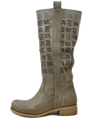 Stivali Femme D’été En Cuir Beige, Talon Bas 2,5-5 Cm, Bout Rond - Photo 1/4
