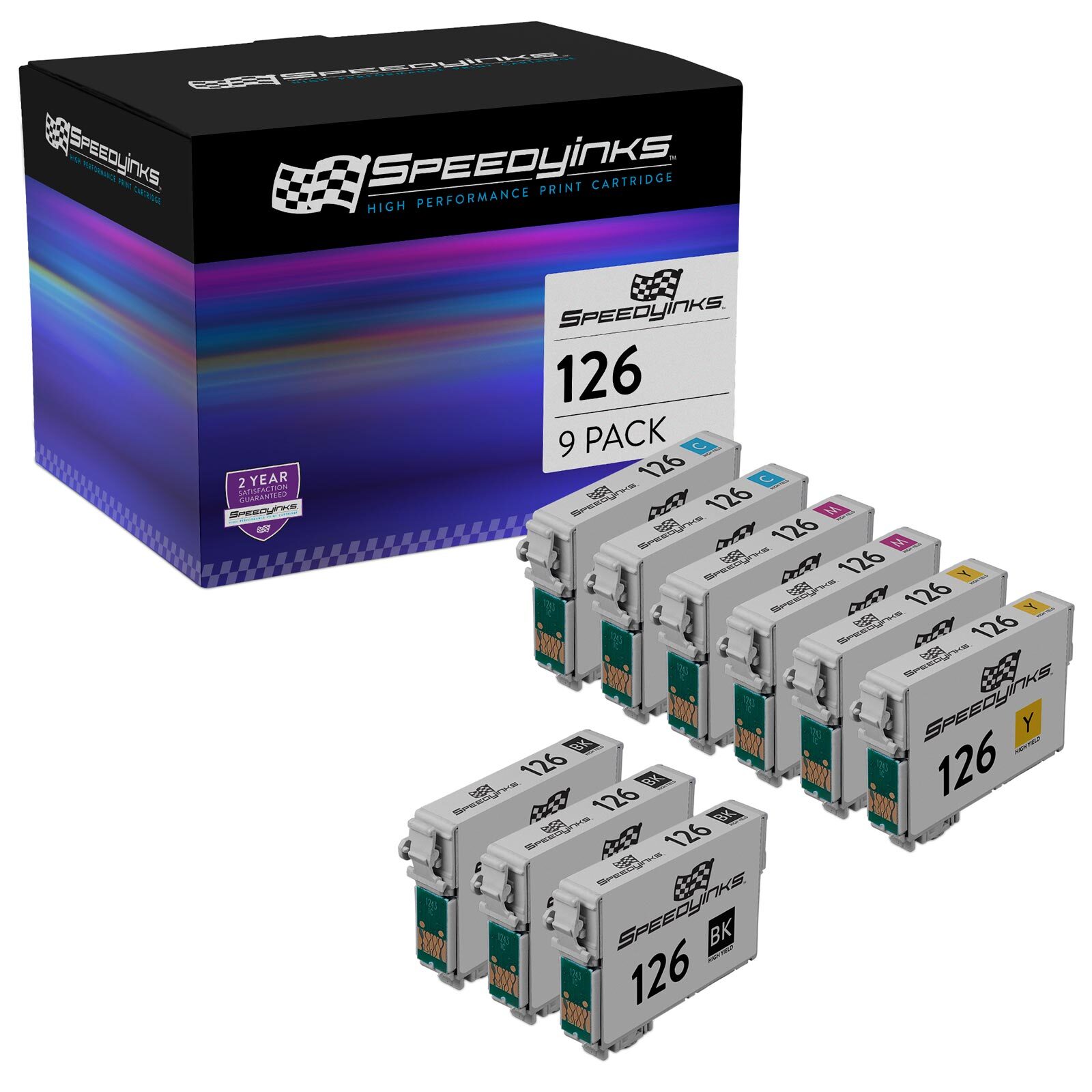 SPEEDYINKS 9PK Replacement for Epson 126 T126 High Yield Ink Cartridge Bulk Set