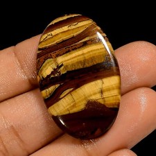 100 Natural Tiger Eye Loose Gemstone Oval Shape Cabochon 34.5 Ct 35X22X4 mm
