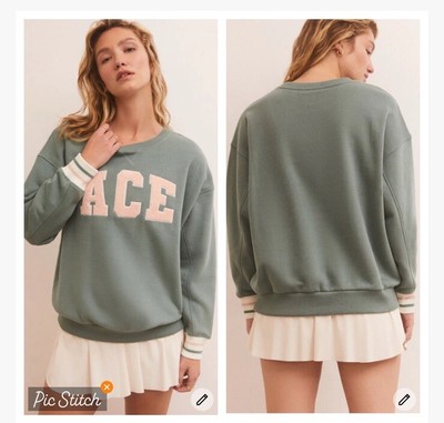 Z Supply Baseline Sweatshirt Ace Calypso Green size S NWT