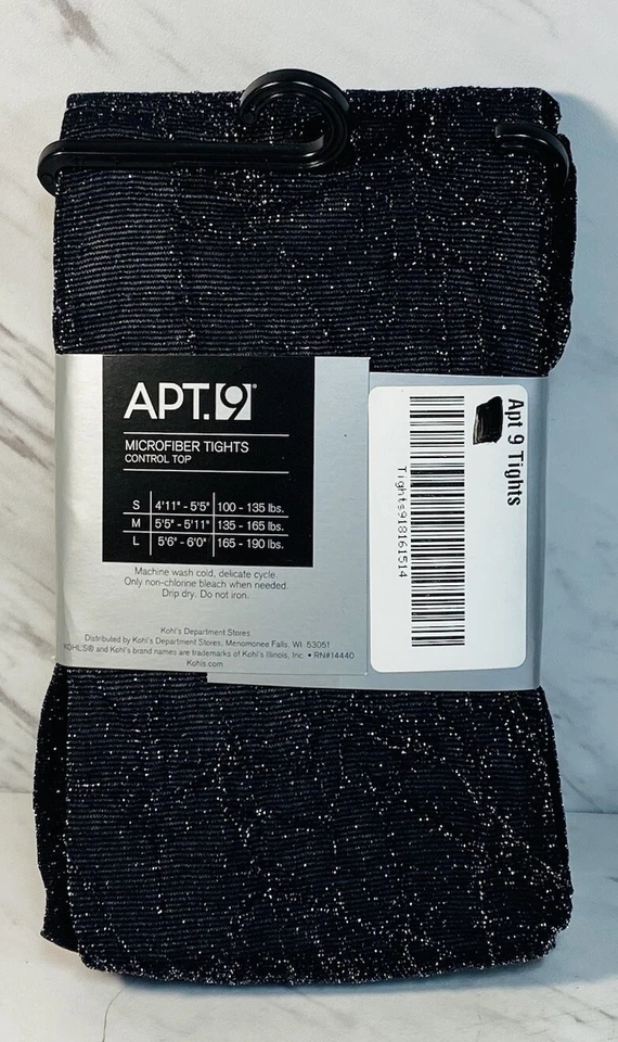 Apt. 9 Medias de Microfibra Control Top Talla Pequeña Negro Plata Metálico EE. UU. ¡NUEVO! Foto 2 de 3