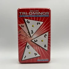 Pressman Deluxe Tri-Ominos Triangular Domino Game Storage Tin Brass Spinners New