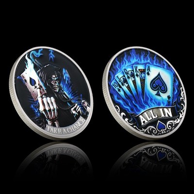 Poker Challenge Coin Take a Chance, All In Grim Reaper Card Guard Challenge Coin