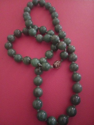 Chinese Export Imperial Jade Necklace Silver Clasp 8-9mm HKnotted 100 GRAMS 30in